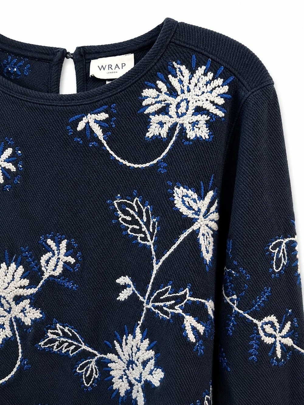 Wrap London Blue Floral Crewneck Sweater with White & Blue  Embroidery - Picture 5 of 7